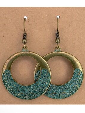 Antique Gold & Teal Filigree Hoop Earrings - Women Fashion Jewelry